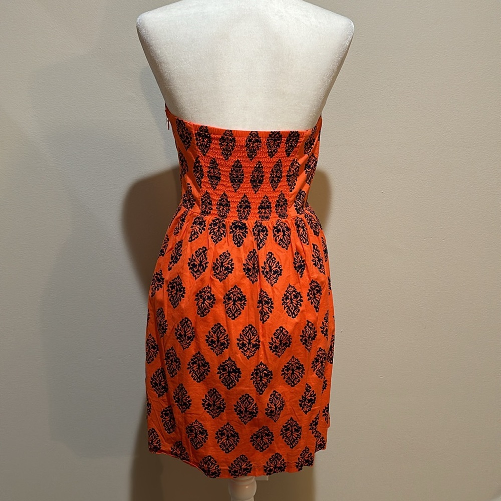 Strapless orange and navy blue summer dress - Picture 4 of 7